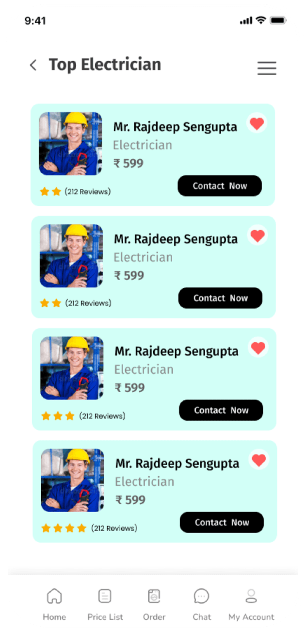 Home Services App Screen