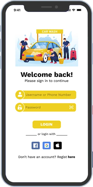 Login Page for Car Wash App Development