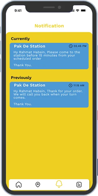 Notification Page for Car Wash App Development