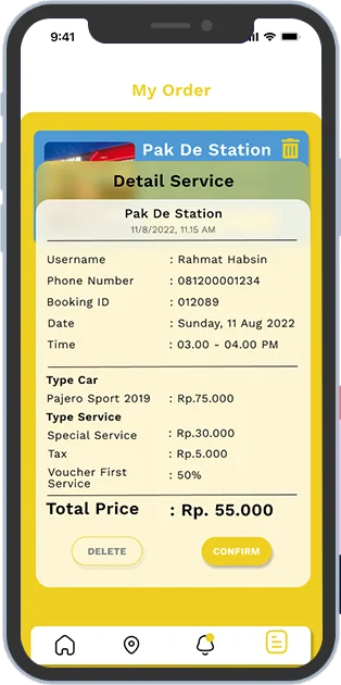 Screen Success Order Page for Car Wash App Development